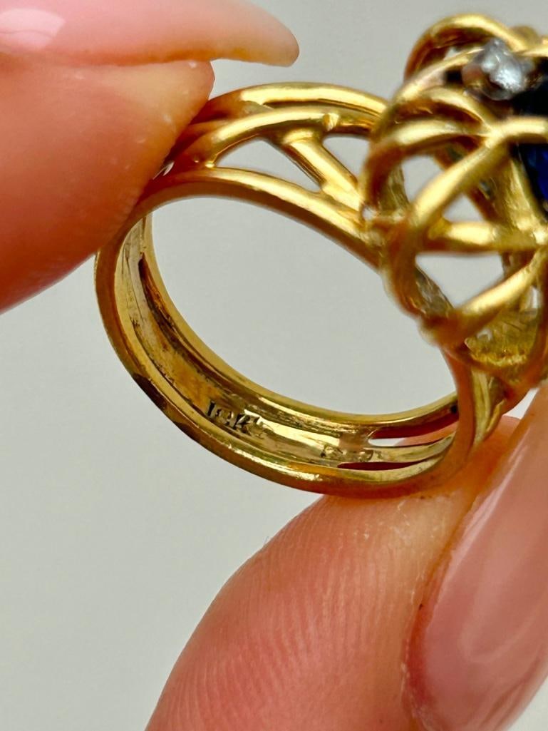 Vintage 18ct Yellow Gold Sapphire and Diamond Ring Band - 7