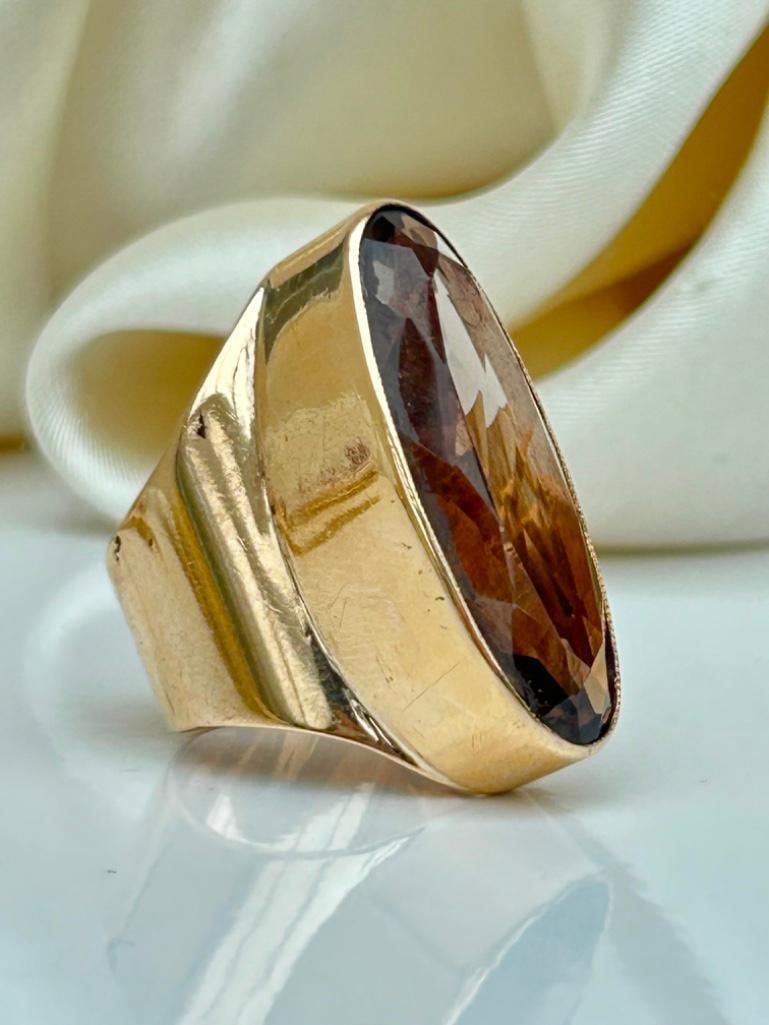 Huge Chunky Gold Smokey Quartz Cocktail Ring - 2