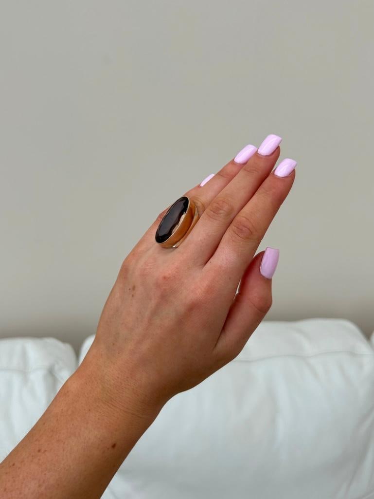 Huge Chunky Gold Smokey Quartz Cocktail Ring - 7