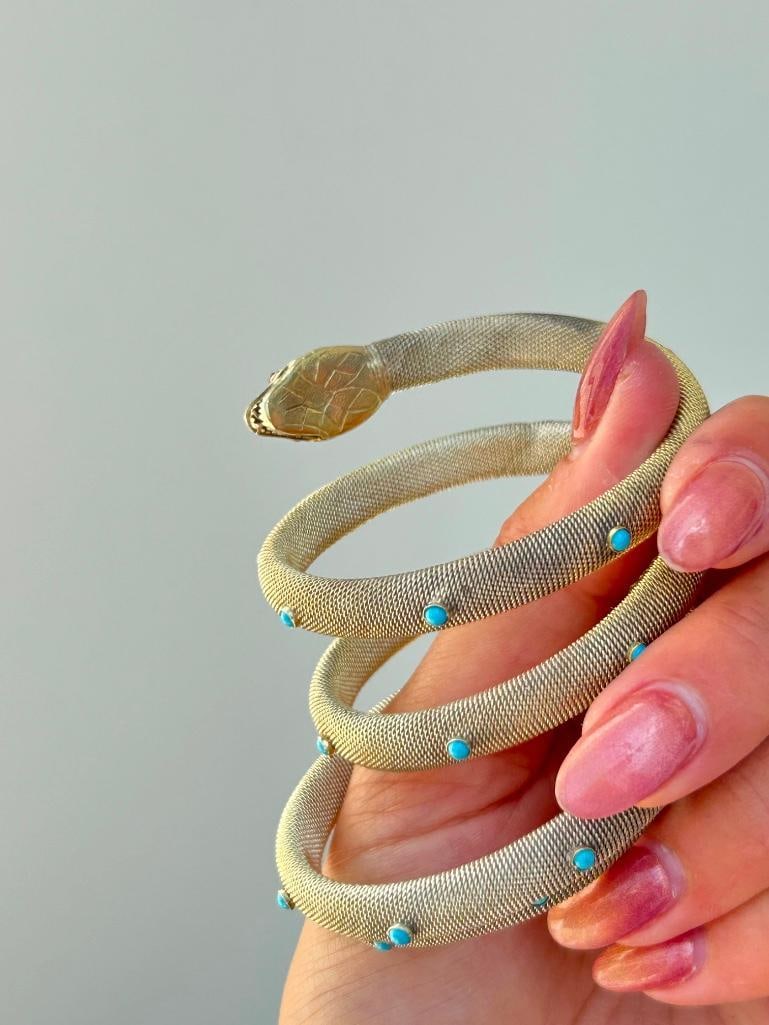 Outstanding antique coiled snake bangle bracelet - 7