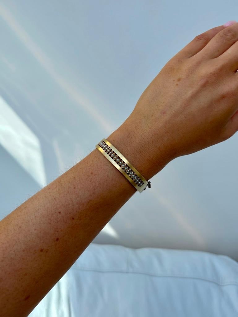Antique 15ct Gold Pearl Wide Bangle Bracelet - 4