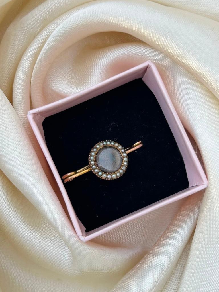 Antique Gold Pearl and Hair Mourning Brooch - 3