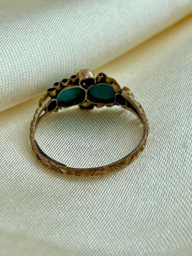 Sweet Gold Turquoise and Pearl Unusual Ring - 4