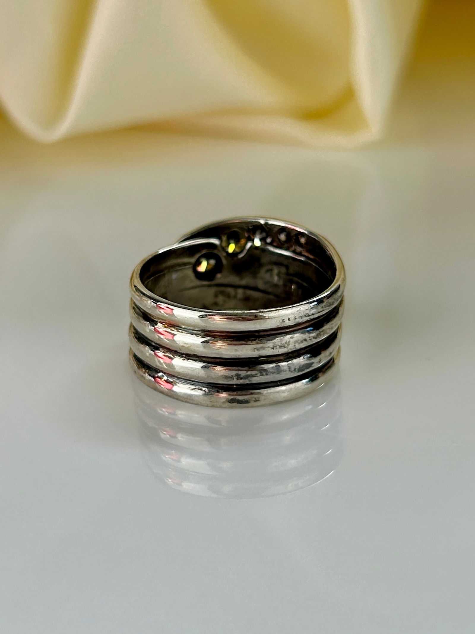 White gold Quadruple Wrapped Snake Ring with Diamonds and Ruby Eyes - 3