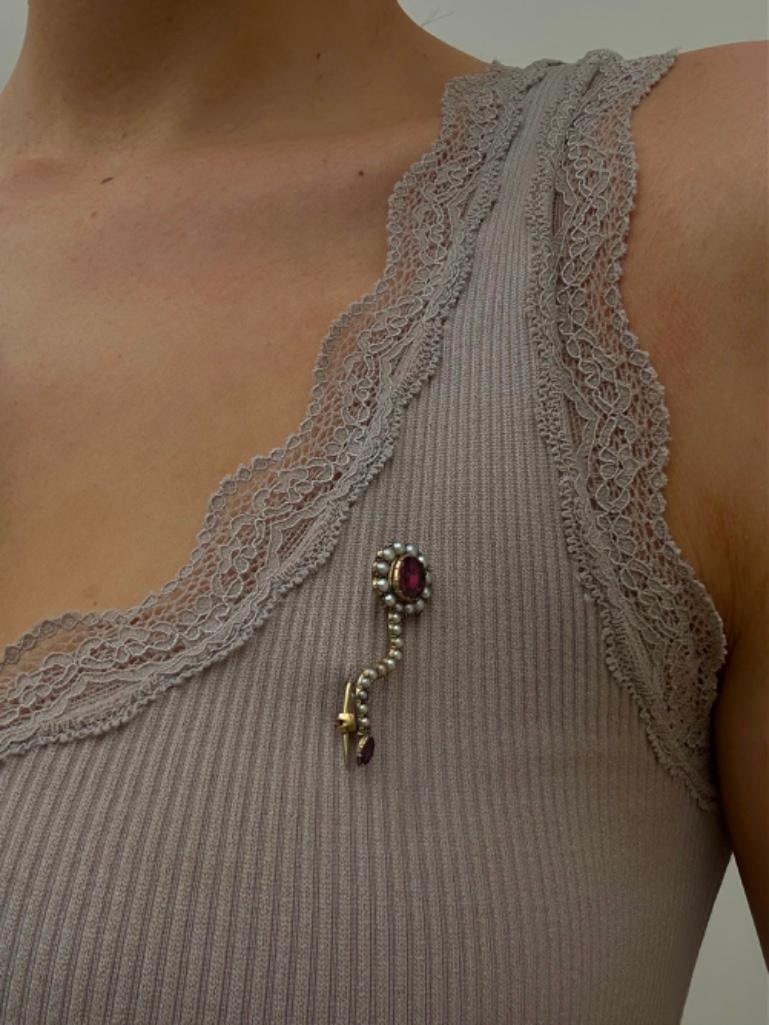 Georgian Flat Cut Garnet and Pearl Haley’s Comet Gold Brooch - 2