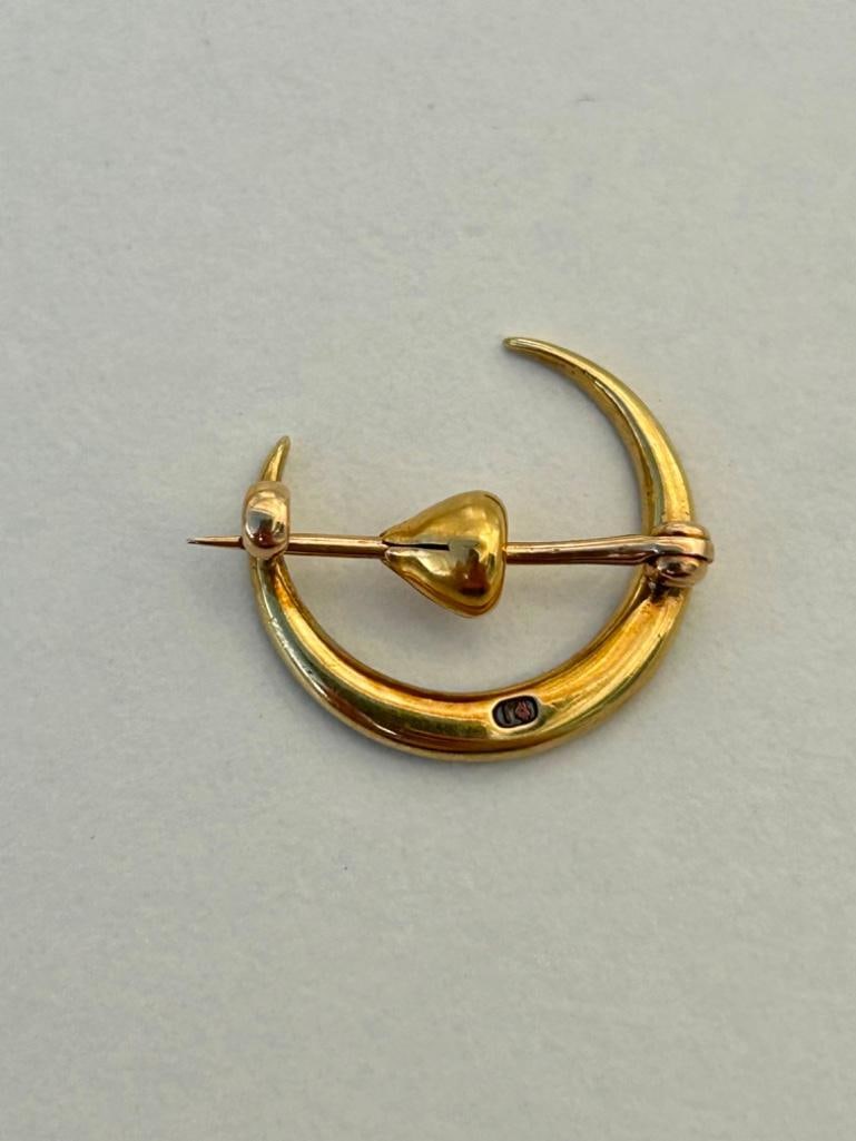 Antique 15ct Yellow Gold Pearl Crescent Moon Brooch - 5