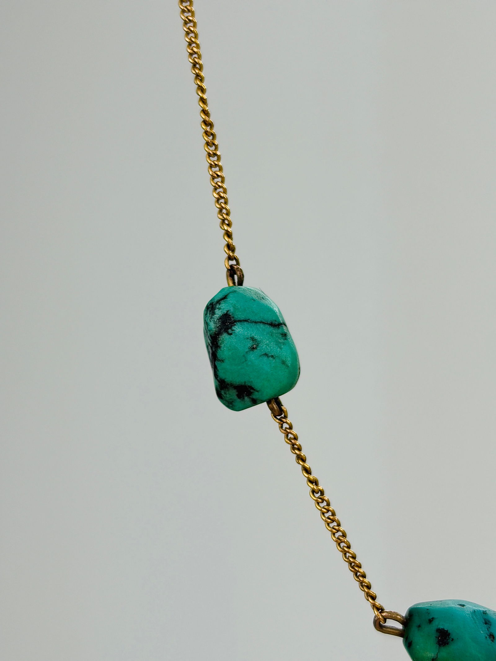 Vintage 9ct Yellow Gold Turquoise Matrix Necklace - 2
