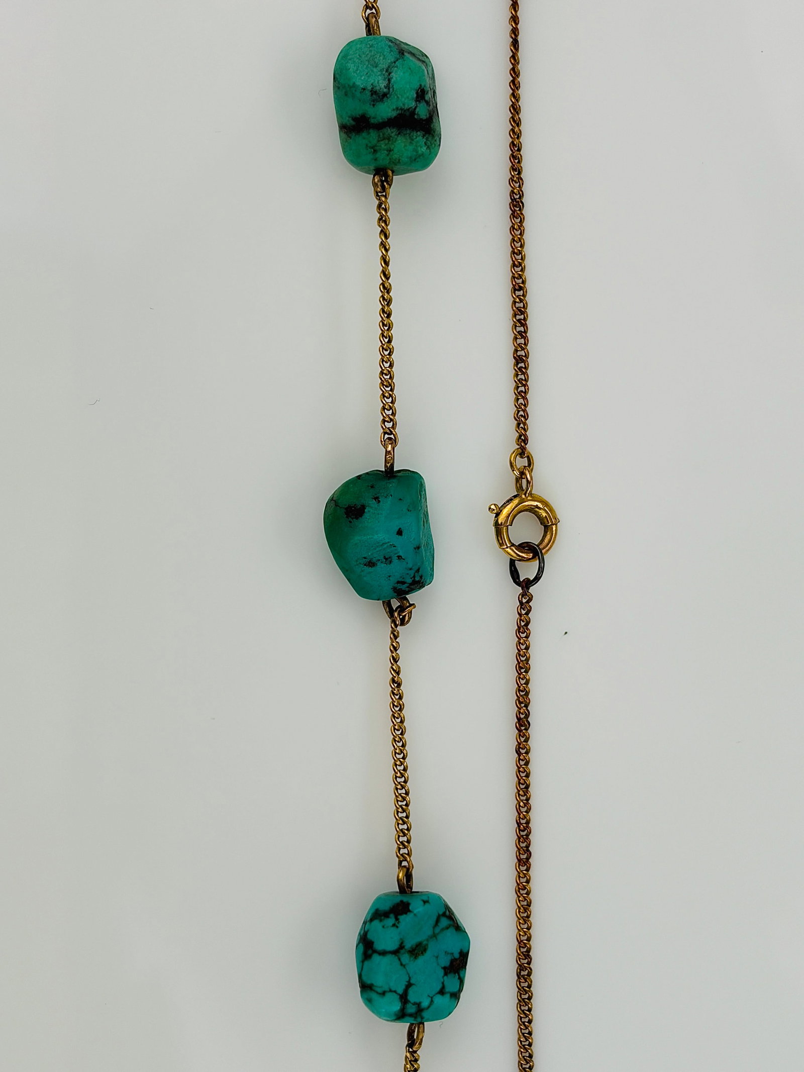 Vintage 9ct Yellow Gold Turquoise Matrix Necklace - 4