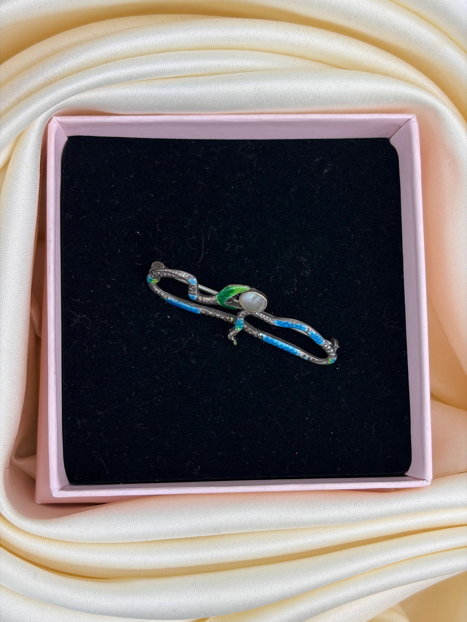 ANTIQUE ENAMEL LARGE SNAKE BUCKLE/ Brooch - 5