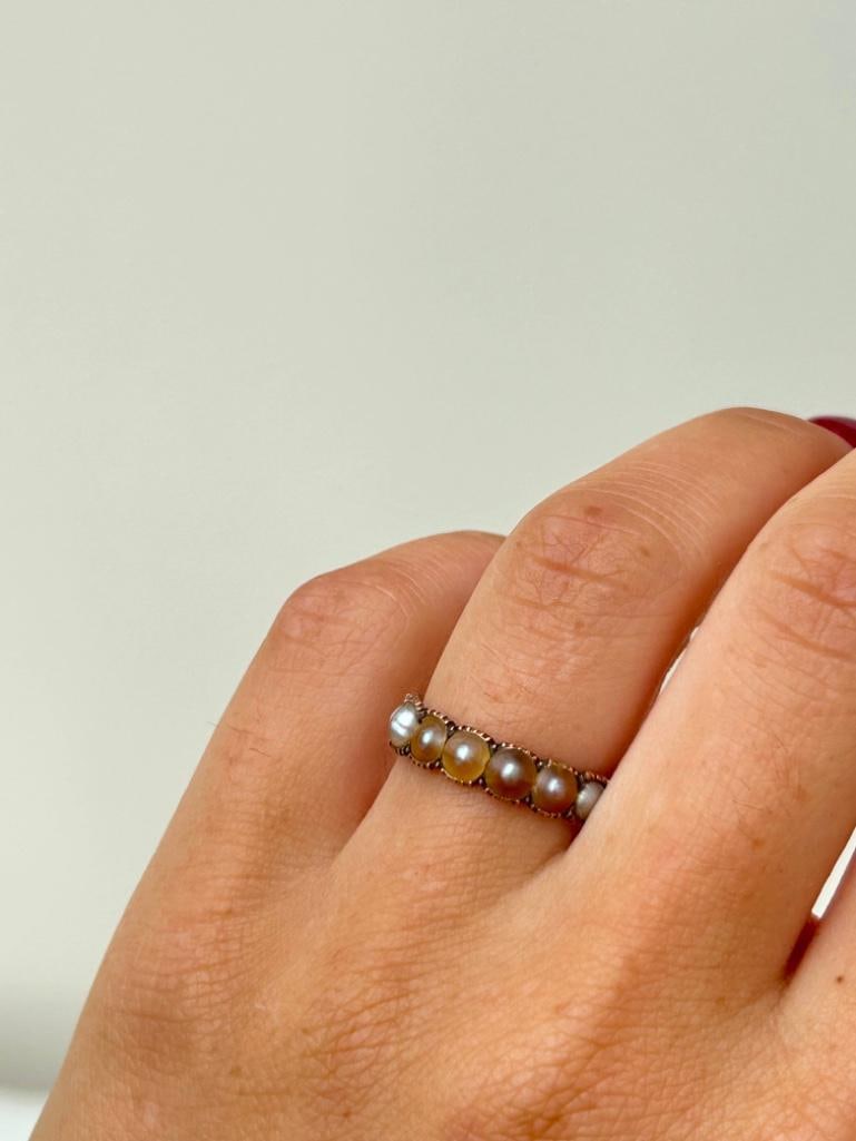 Georgian Era Pearl Full Eternity Band Ring in Yellow Gold - 2