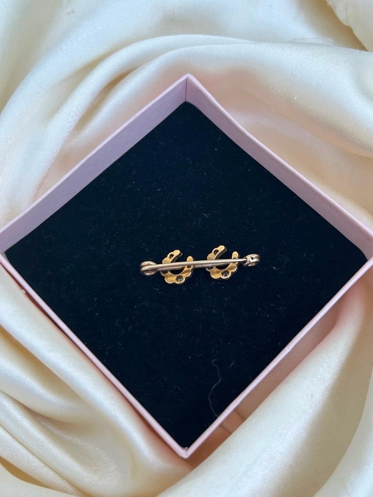 Diamond and Pearl double horseshoe safety pin brooch - 7