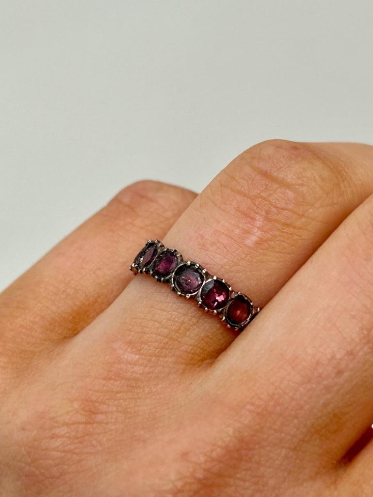 Georgian Flat Cut Garnet Full Eternity Band Ring in Gold - 2