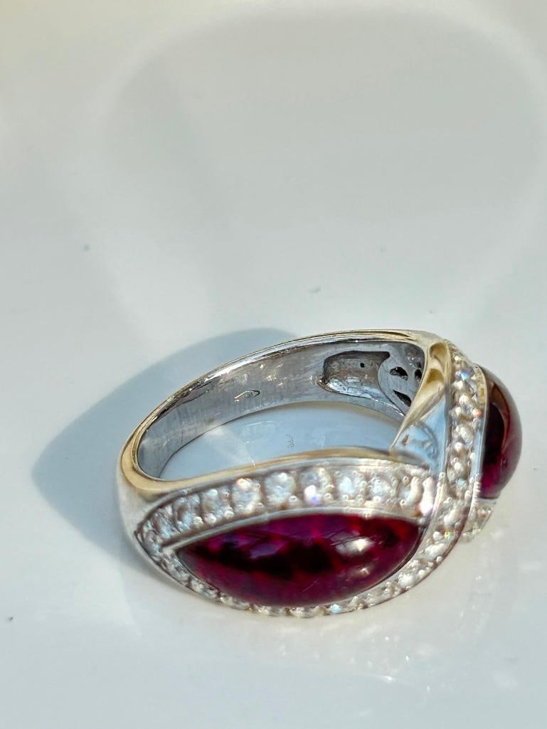 Outstanding Cabochon Garnet and Diamond 18ct White Gold Ring - 7