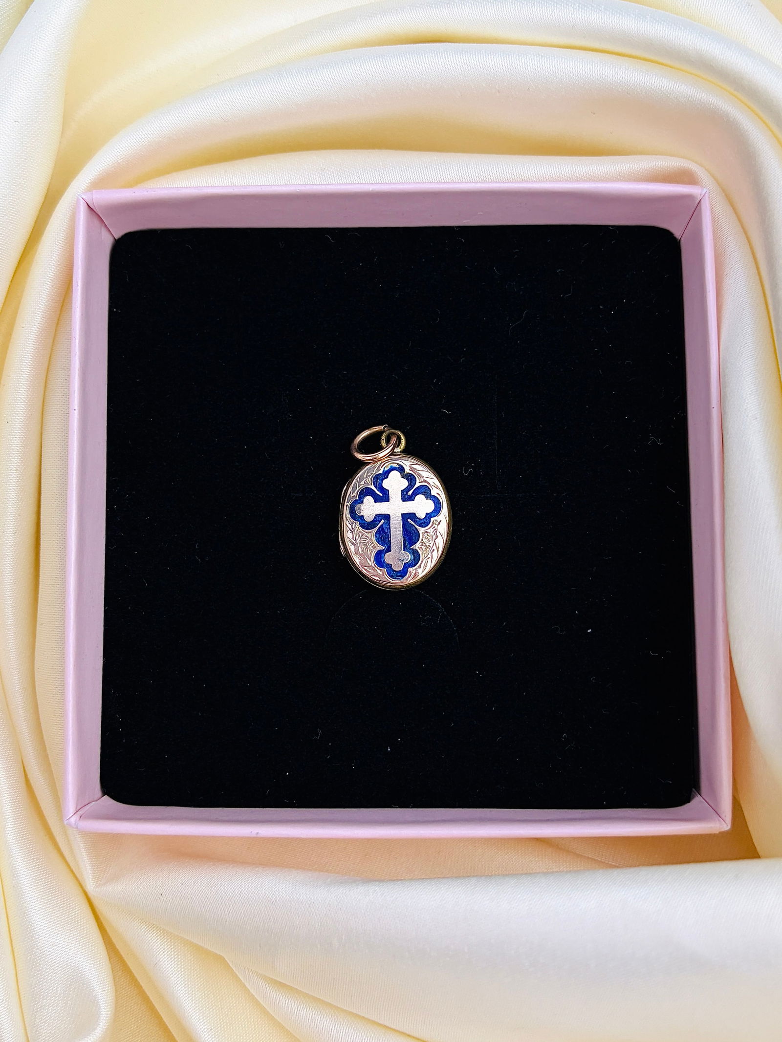 Antique Blue Enamel and Gold Cross Opening Locket Pendant - 7