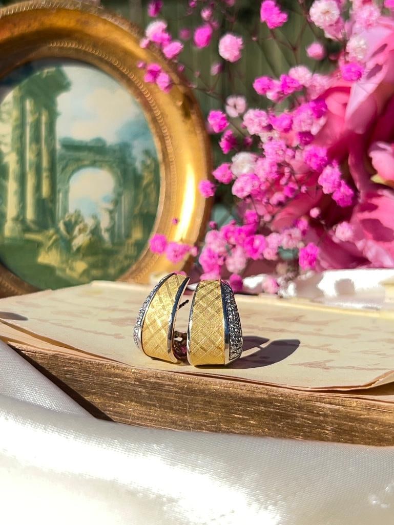 Chunky 18ct Yellow Gold and Diamond Earrings - 2