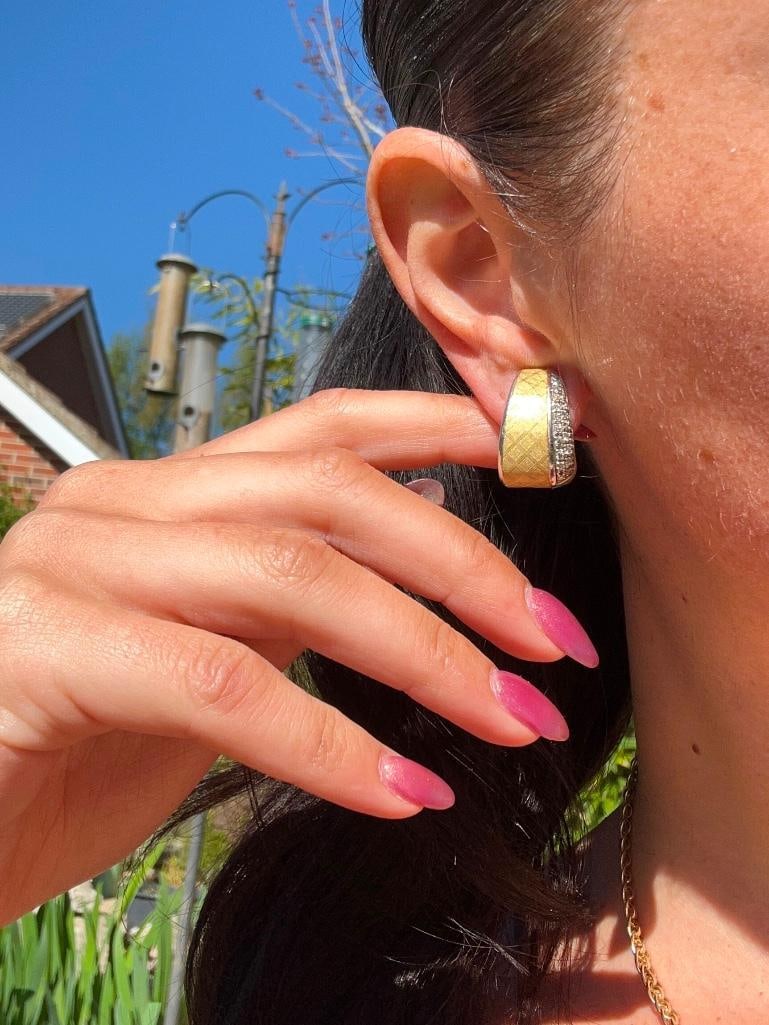 Chunky 18ct Yellow Gold and Diamond Earrings - 7