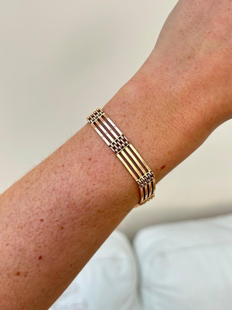 Antique Heavy 15ct Yellow Gold Fancy Gate Bracelet - 2
