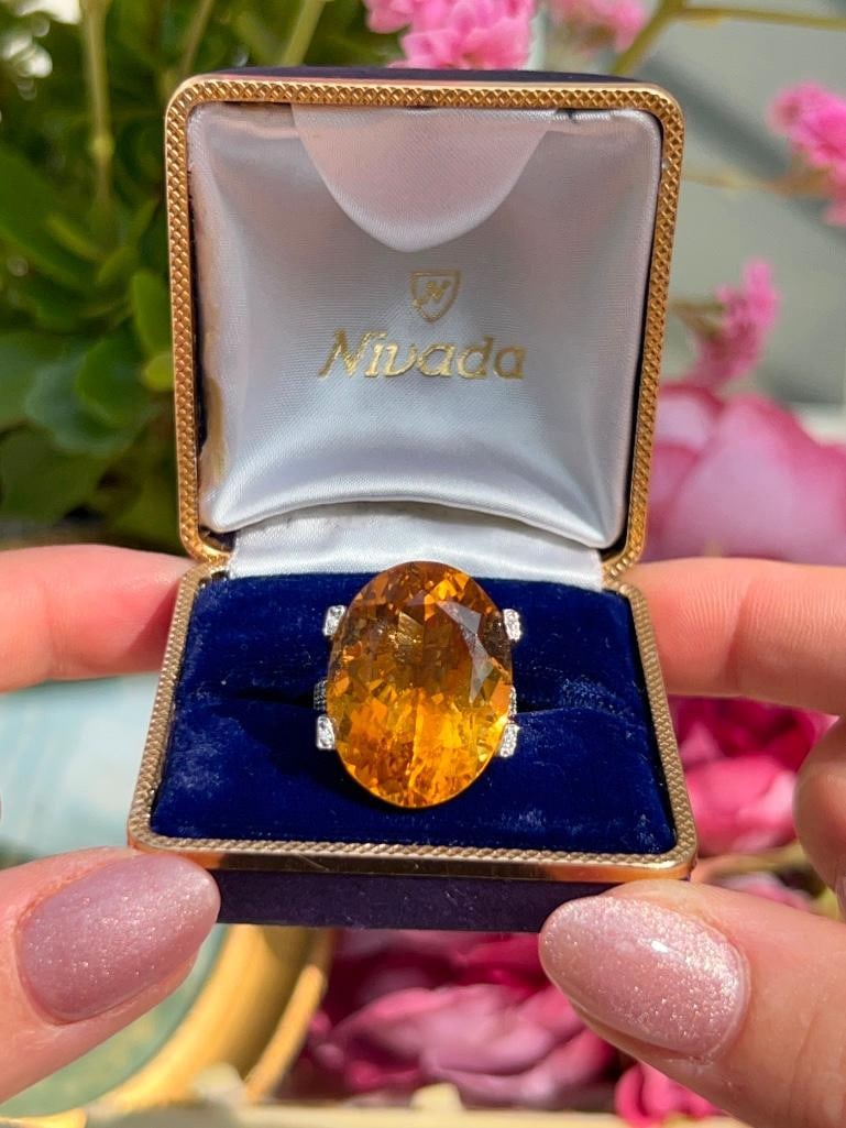 Huge 18ct White Gold Citrine and Diamond Encrusted Ring - 12