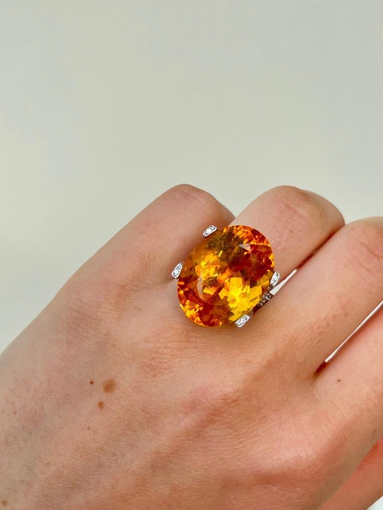 Huge 18ct White Gold Citrine and Diamond Encrusted Ring - 2