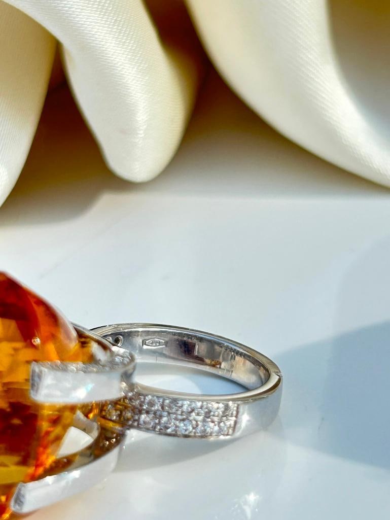 Huge 18ct White Gold Citrine and Diamond Encrusted Ring - 9