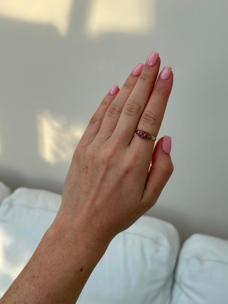Sweet Antique Coral and Pearl Ring in Gold - 3