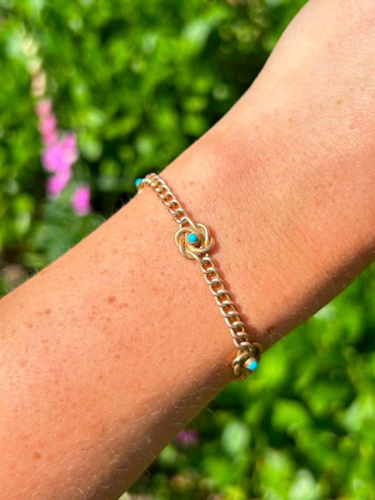 Antique 15ct Yellow Gold Turquoise Bracelet with Hidden Clasp - 2