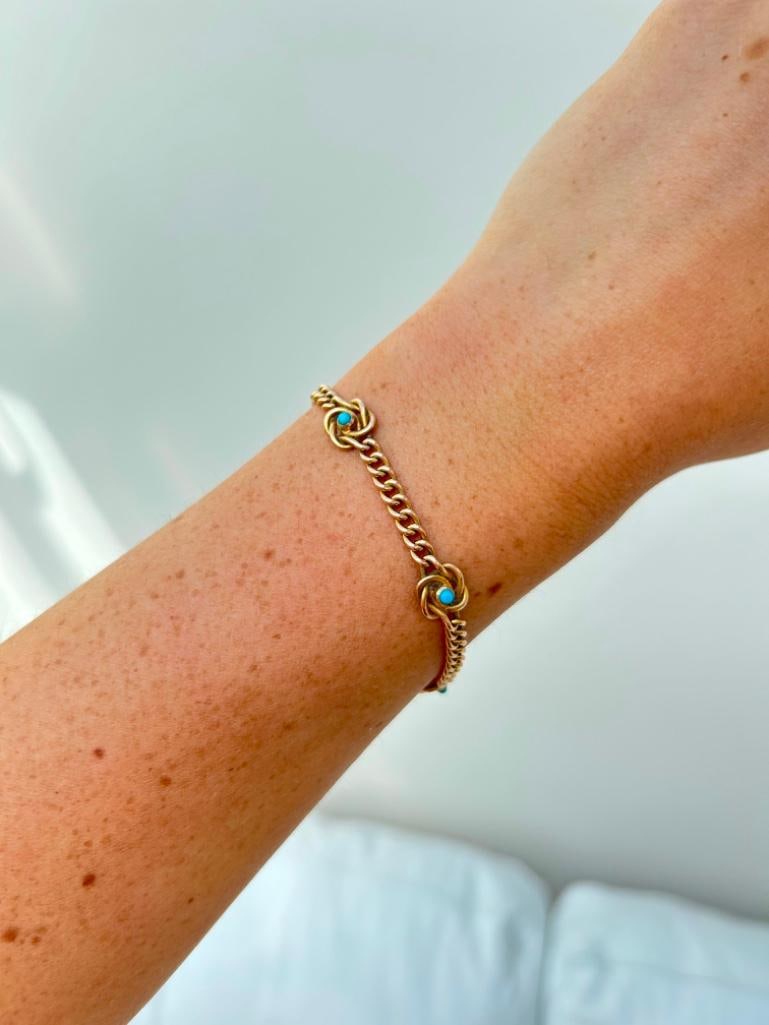 Antique 15ct Yellow Gold Turquoise Bracelet with Hidden Clasp - 4