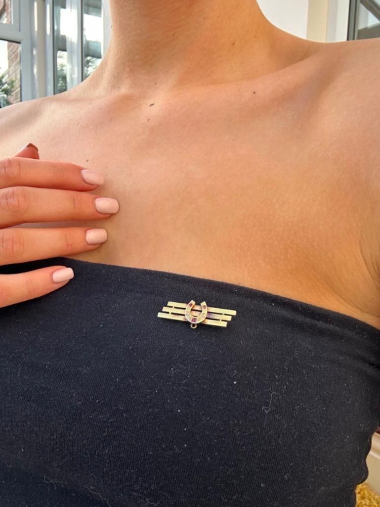 Antique 15ct Yellow Gold Ruby and Diamond Horse Shoe Brooch - 4