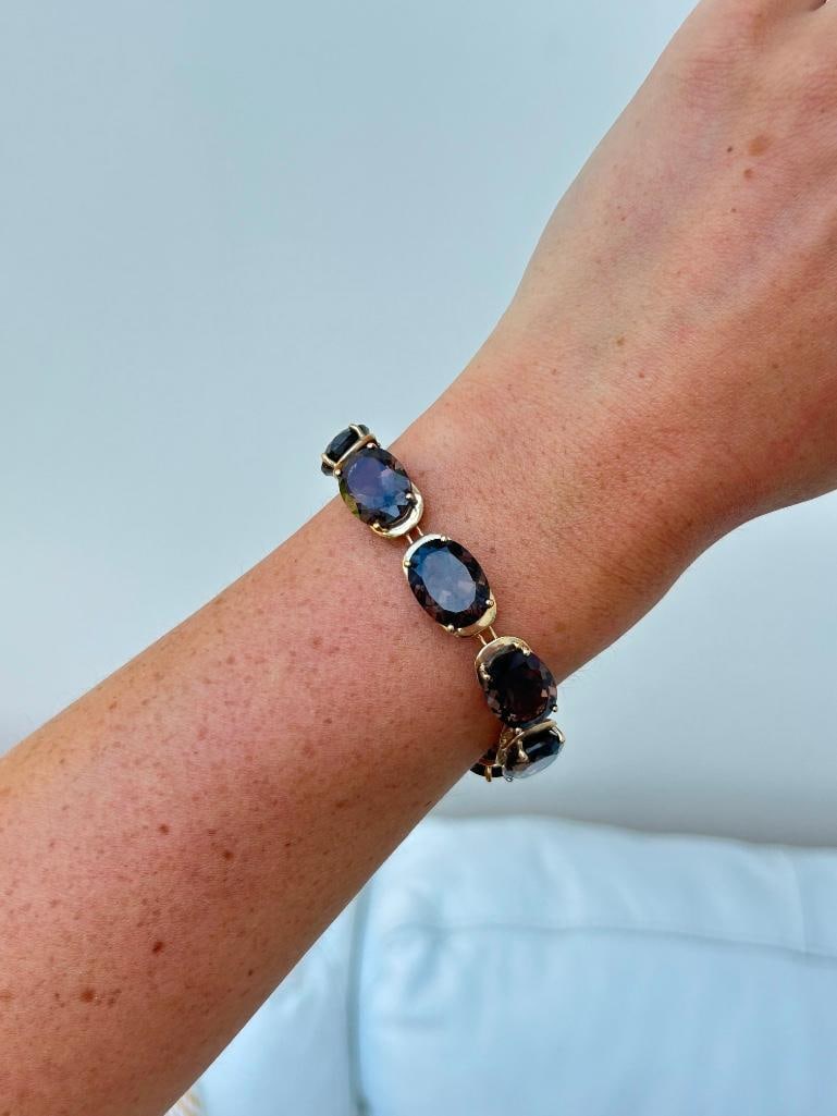 Chunky vintage 9ct gold smoky quartz bracelet - 2