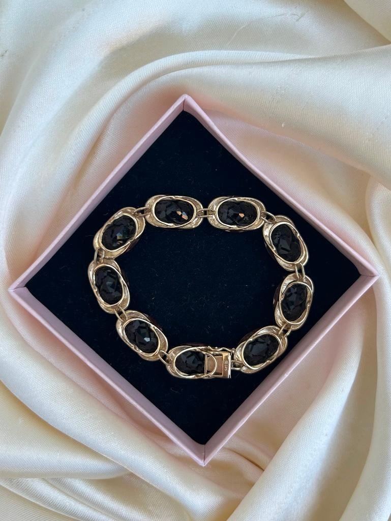 Chunky vintage 9ct gold smoky quartz bracelet - 3