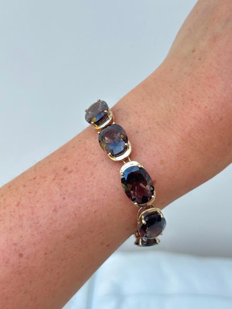 Chunky vintage 9ct gold smoky quartz bracelet - 7