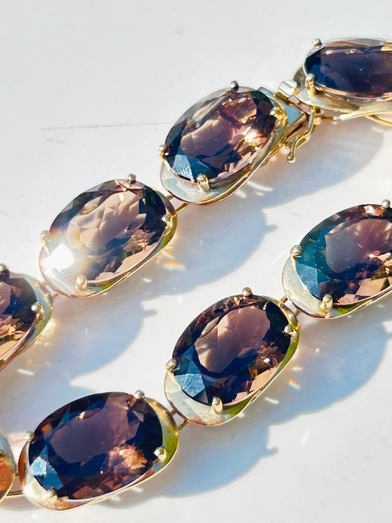 Chunky vintage 9ct gold smoky quartz bracelet - 9