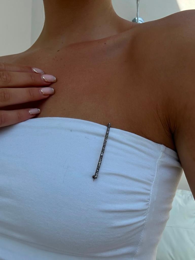 Large Antique Rose Cut Diamond Bar Brooch Pin in Gold - 2