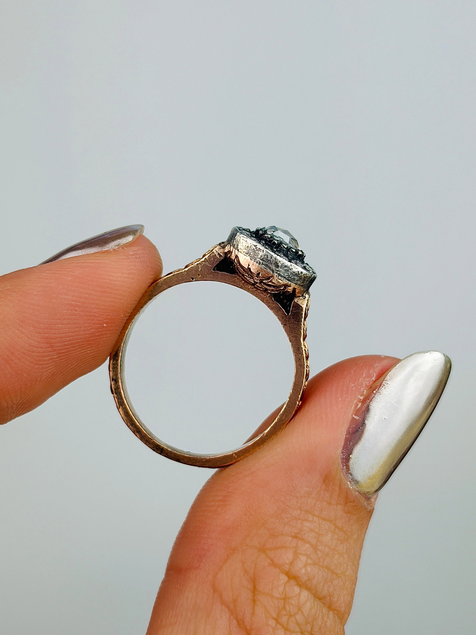 Antique Rose Cut Diamond Target Ring in 9ct Gold - 6