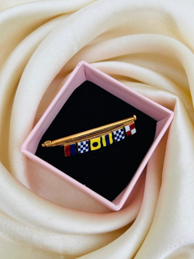 Antique 9ct Gold Enamel Flags Brooch - 2