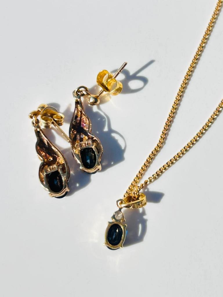 Sweet 9ct Gold Sapphire and Diamond Earrings and Pendant Set - 7