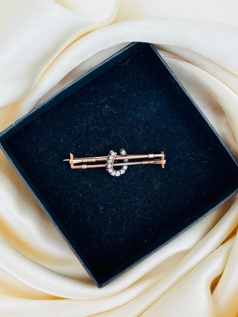 Antique Gold Diamond Horseshoe Cropp Brooch - 2