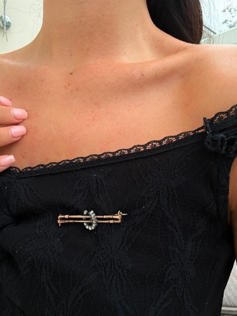 Antique Gold Diamond Horseshoe Cropp Brooch - 3