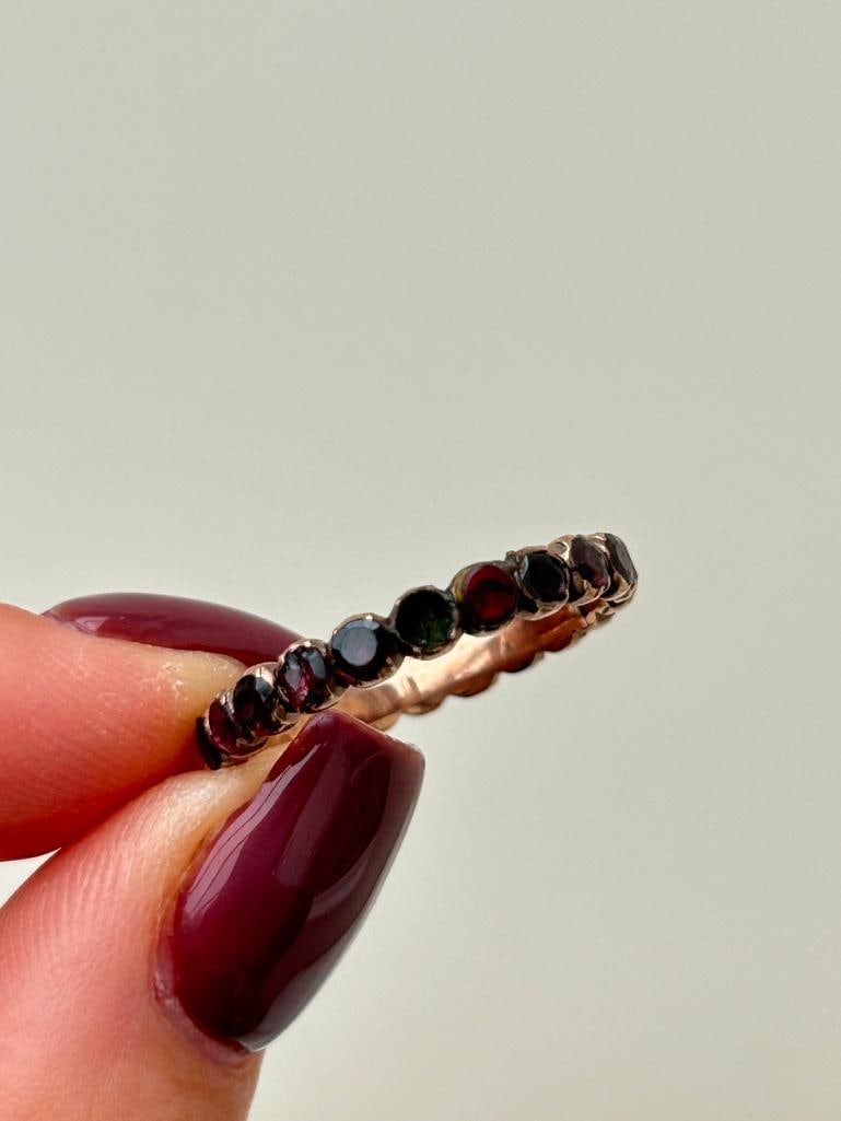 Antique Flat Cut Garnet Full Eternity Band Ring - 7