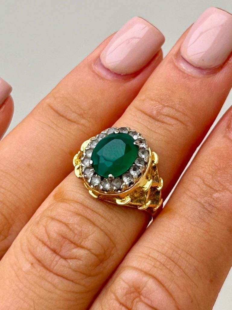 Chunky Emerald and Diamond Gold Dress Ring - 2