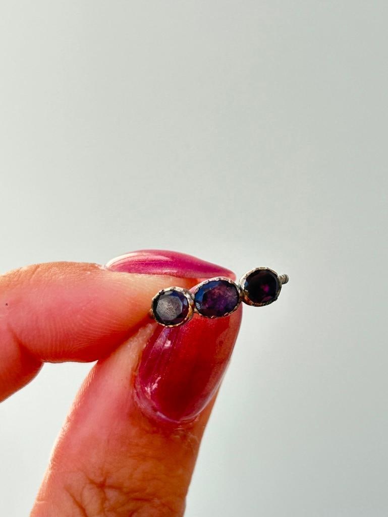 Georgian Era Gold Rope Twist Flat Cut Garnet 3 Stone Half Hoop Ring - 2