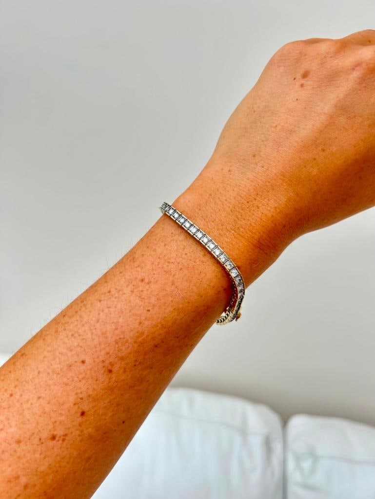 Vintage 14ct Yellow Gold Zircon Line / Tennis Bracelet - 2