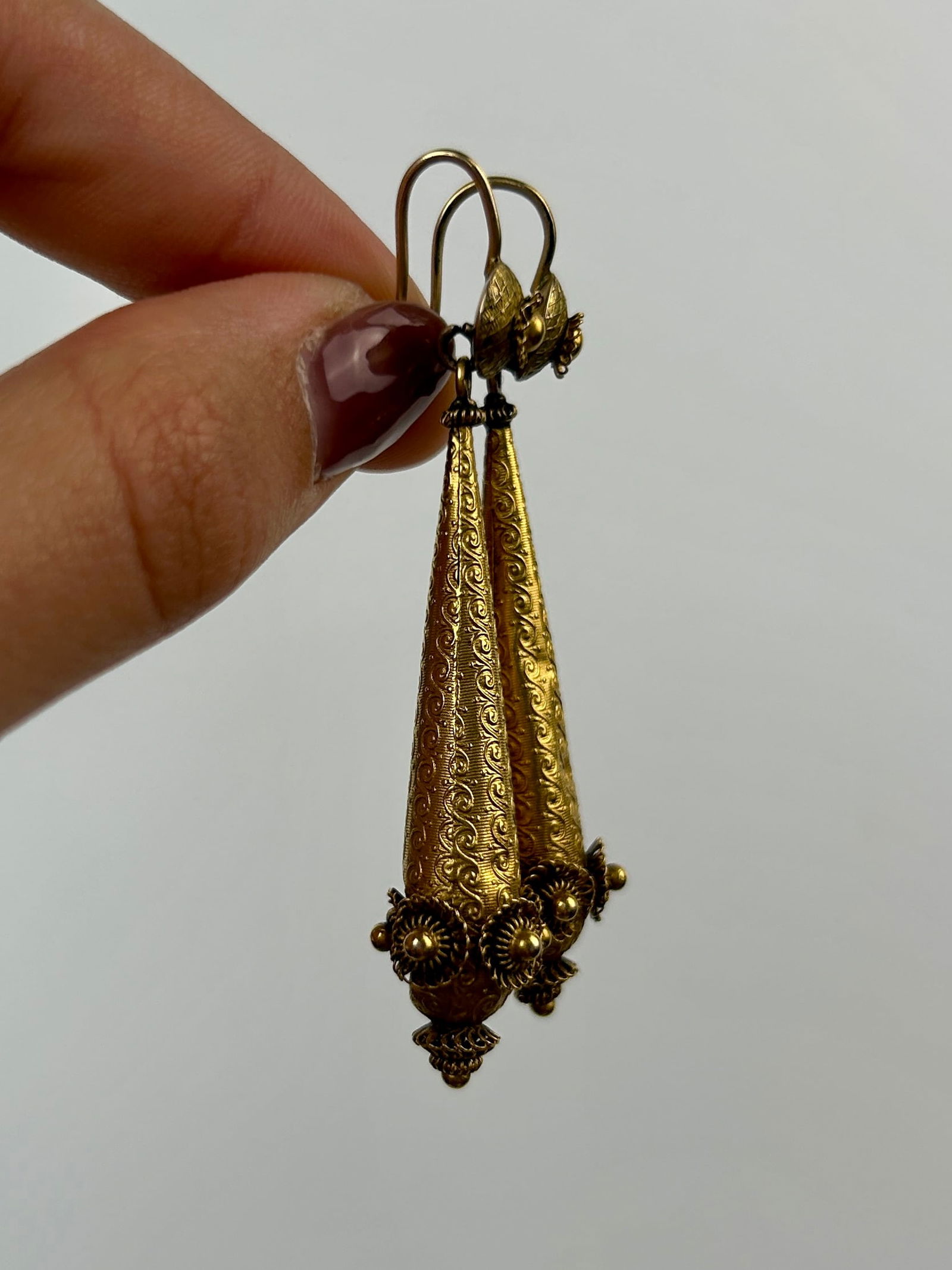 Antique Victorian 18ct Gold Drop Earrings - 2