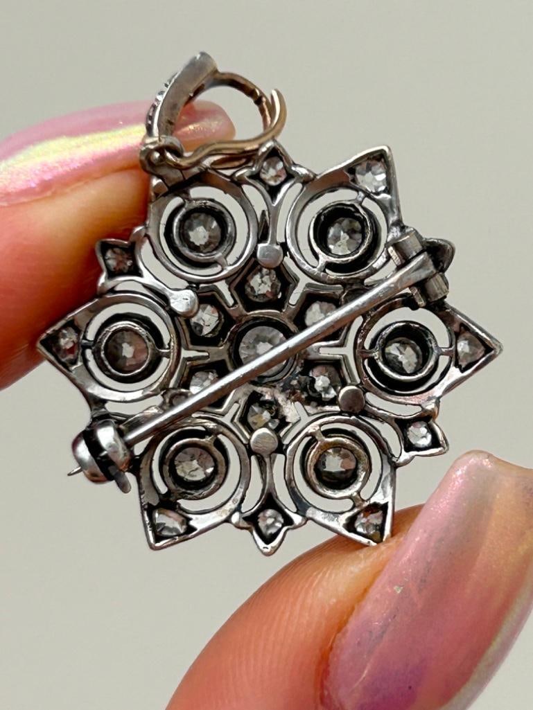 Wonderful Antique Diamond Flower / Starburst Pendant with Brooch Fittings - 7