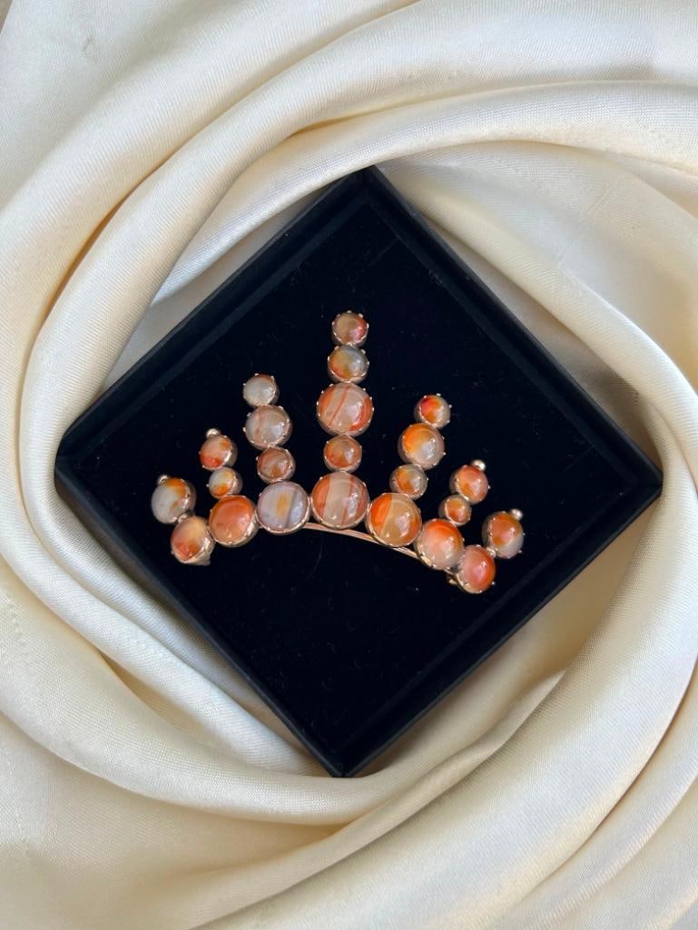 Large Victorian Era Agate Gold Tiara Brooch - 2