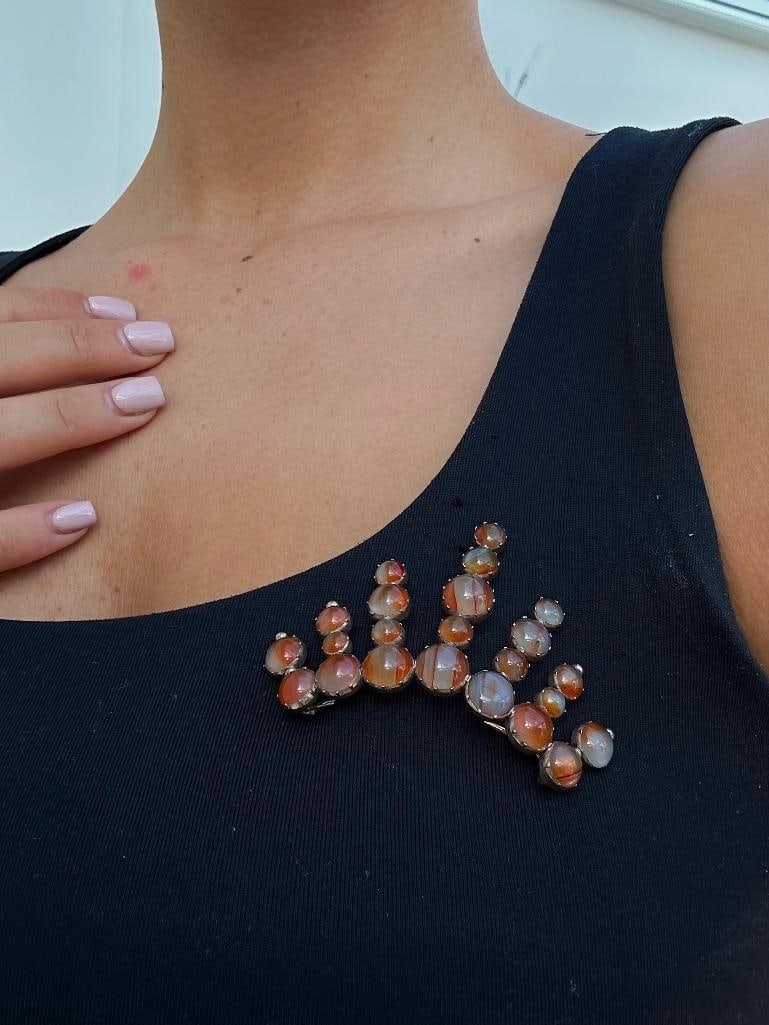 Large Victorian Era Agate Gold Tiara Brooch - 3