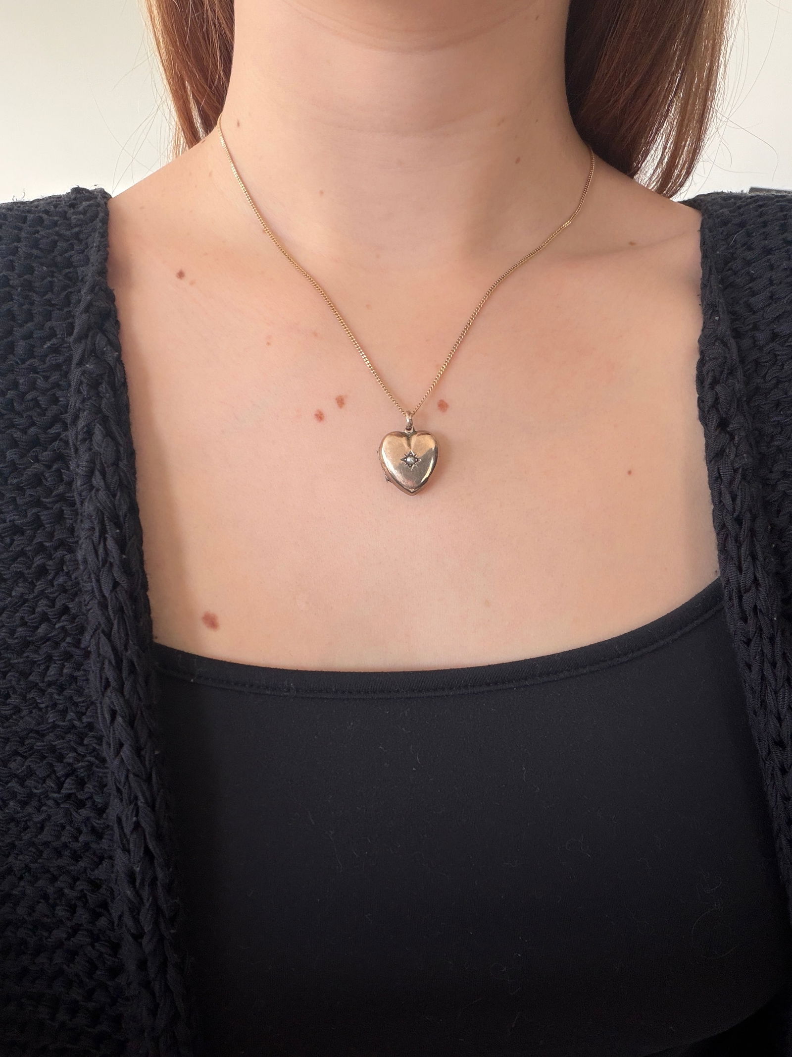 SWEET ANTIQUE 9CT GOLD PEARL STAR FRONT PUFFED HEART OPENING LOCKET PENDANT - 4