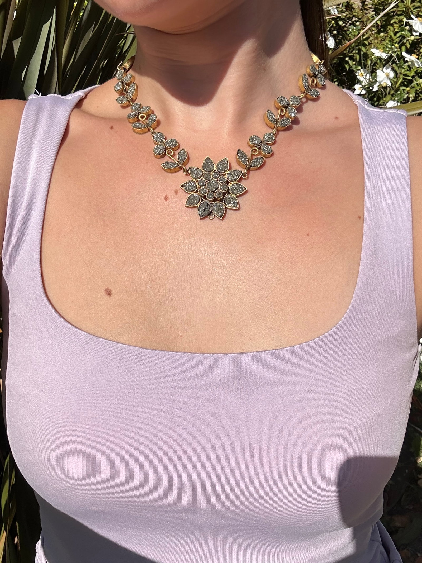 Georgian Boxed Irish Shamrock Iron Pyrite Gilt Necklace - 5