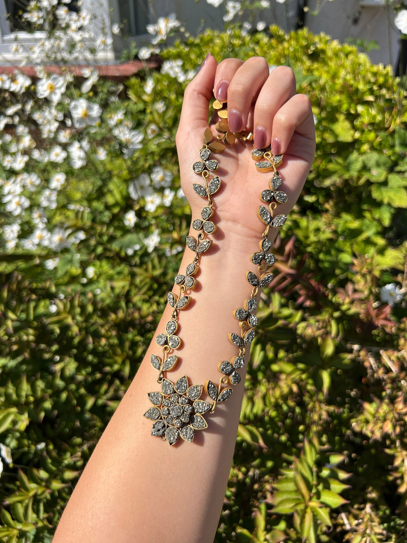 Georgian Boxed Irish Shamrock Iron Pyrite Gilt Necklace - 7