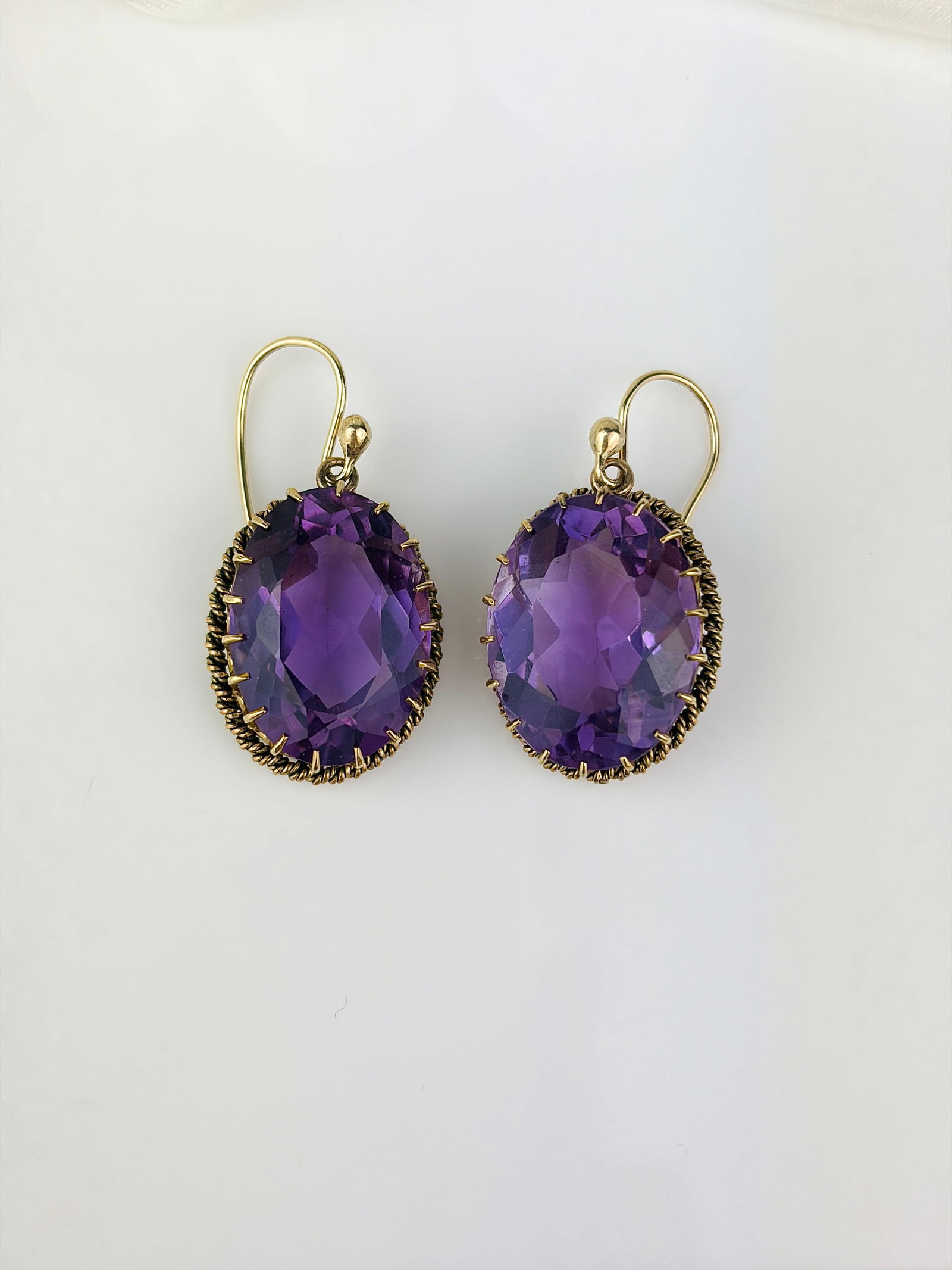 ANTIQUE 9CT YELLOW GOLD CHUNKY AMETHYST EARRINGS - 4